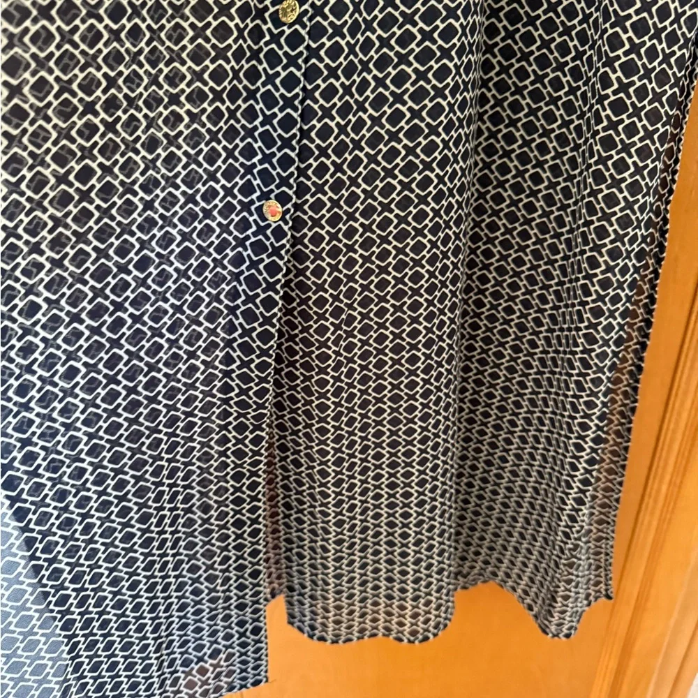 Michael Kors Navy Blue and White Button-Down Cover Up Maxi Dress - Picture 5 of 6